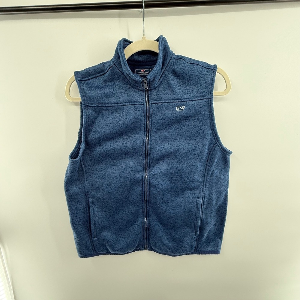 Vineyard Vines Men's‎ XL Blue Fleece Vest Zip Up Whale Logo Sleeveless Jacket